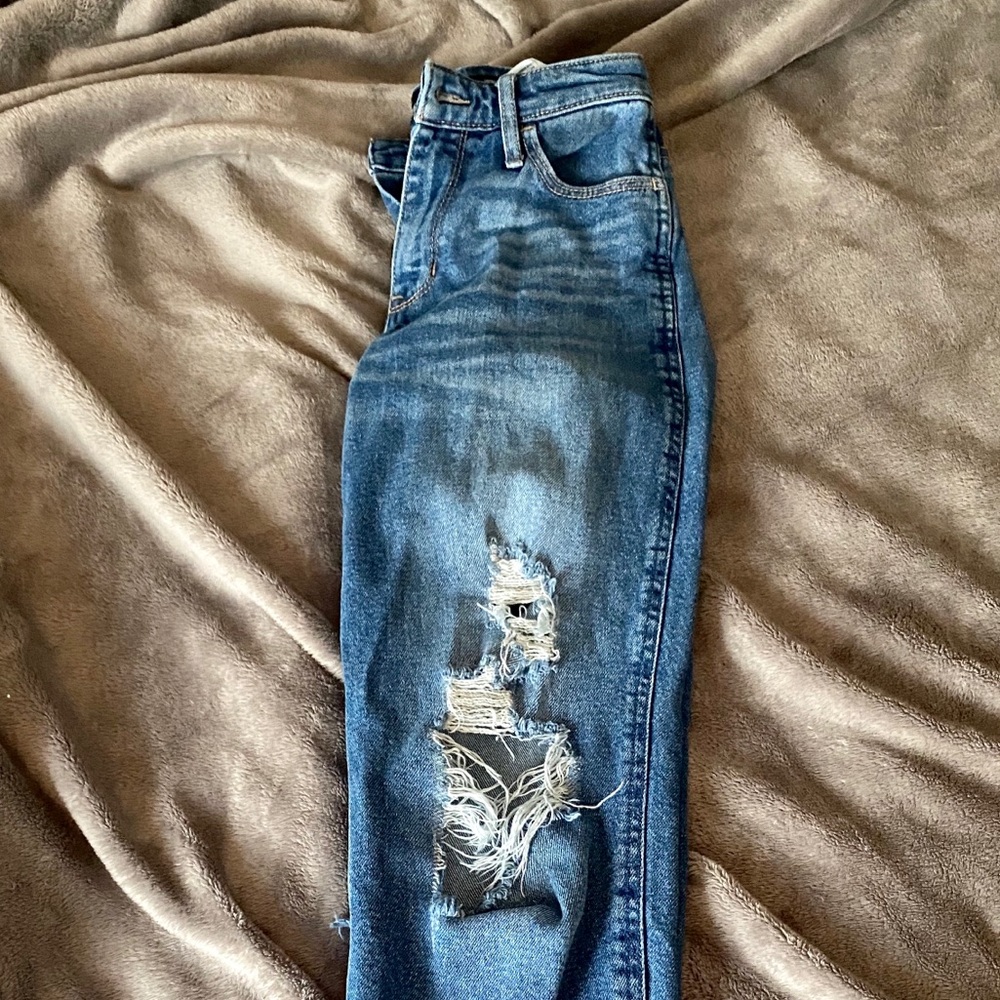 High Waisted  Ripped Mom Jeans